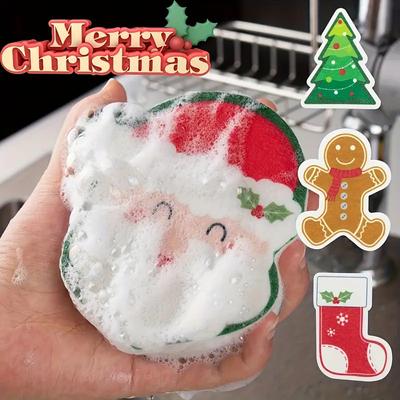 2025 Cartoon Printed Dish Sponge – Christmas Kitchen Scrubbers for Pots, Dishes & Cleaning