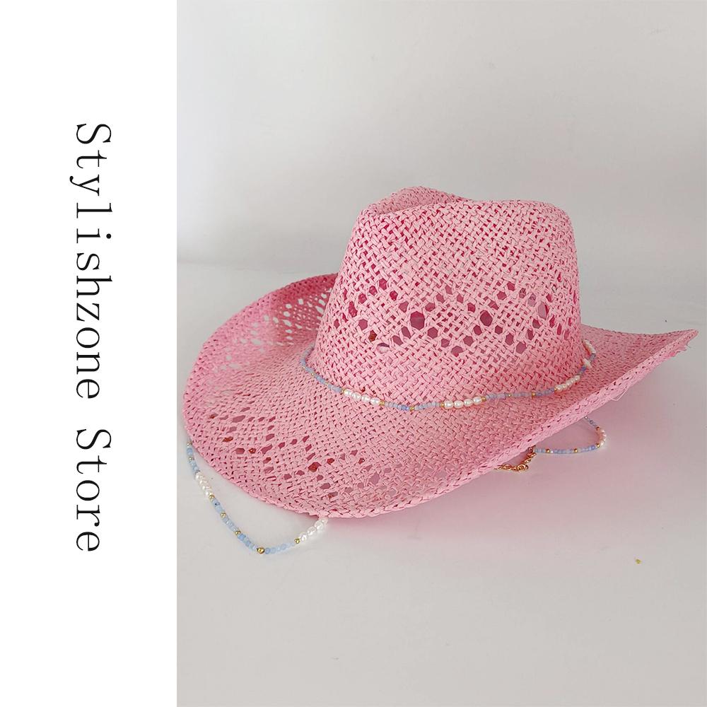 Western Straw Orange Cowboy Hat- Ruslan Baginskiy - Women s Style Chain Natural Freshwater Pearl and Blue Crystal New Cowboy Hat S56-58cm