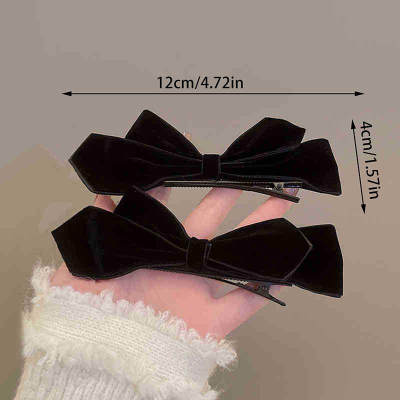 Black Red Velvet Bows Hairpin Year Girls Headband Temperament Woman Hair Accessories Autumn Winter Bangs Clips Gift 2Pcs/Lot