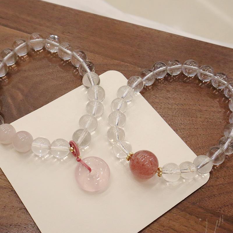 Natural White Crystal Bracelet Strawberry Crystal Pendant Bracelet. Bangles Women Fashion Jewelry Accessories Gift