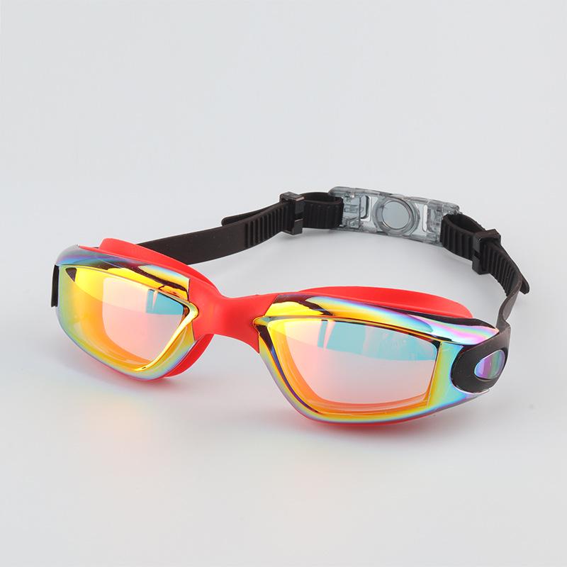 Adult Waterproof Four-Piece Swim Set: Anti-Fog Electroplated High-Definition Goggles with Swim Cap.