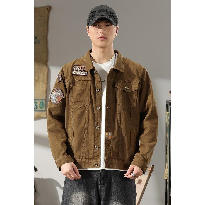 Fengshe Men s Embroidered Cotton Casual Jacket - Spring/Autumn Loose Fit Workwear Top L коричневый