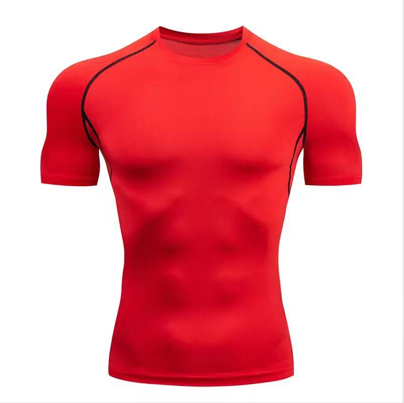 Men Gym Sport T-shirt Compression Elastic Quick Dry Tight Sweat-Wicking Breathable Jogging Running Fitness Athletic Workout Tee