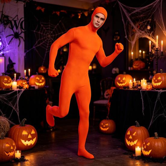 Lightweight Performance Jumpsuit Full Body Zentai Suit for Men Women, Open Face Halloween Cosplay Stretchy Outfit Bodysuit, Adults Spandex Unitard