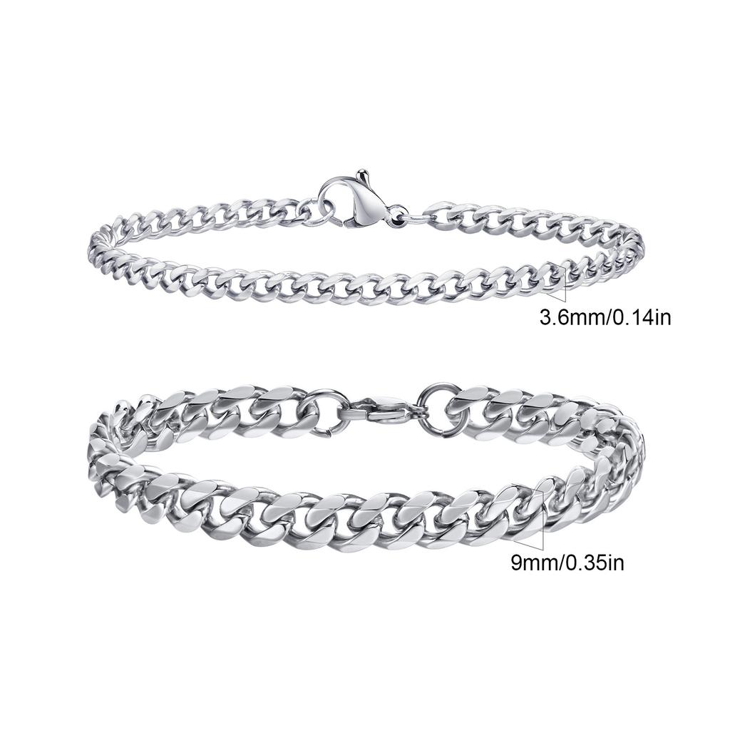 2pcs Men's Chain Bracelets,Stainless Steel Silver Gold Black Color Twist Rope Chain Wristband,Trendy Cuban Link Chains Gift