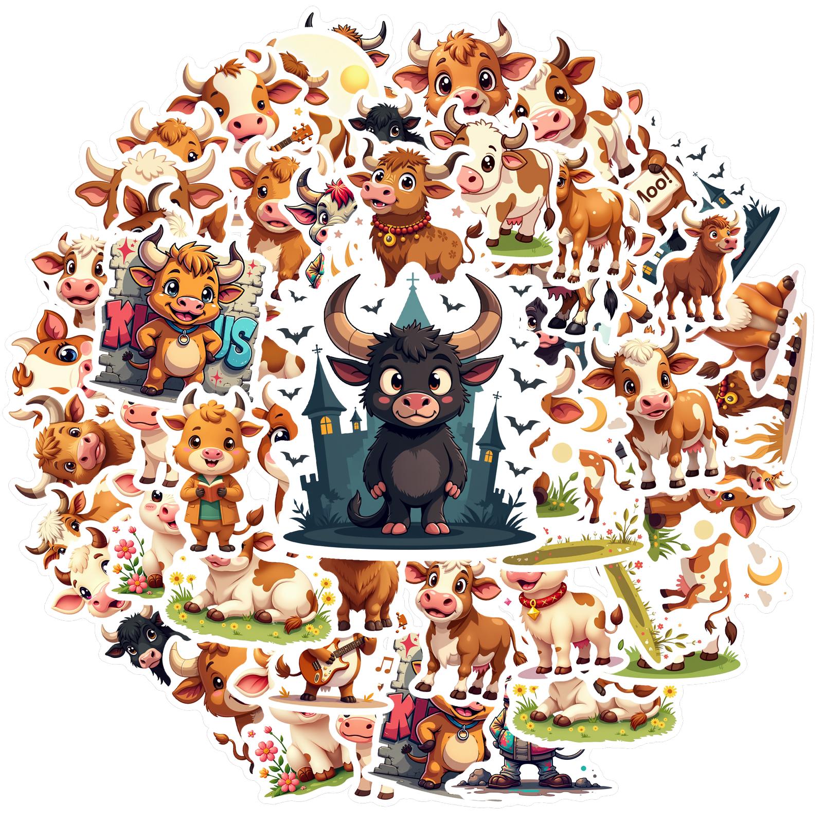 

35-150pcs Cartoon Ox Graffiti Sticker Kawaii Animal Decals Laptop Helmet Luggage Guitar Aesthetic Stickerss