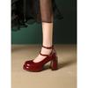 One-word Mary Jane Shoes Spring and Autumn with Skirt Thick Heel Platform Single Shoes Small Red High Heels
