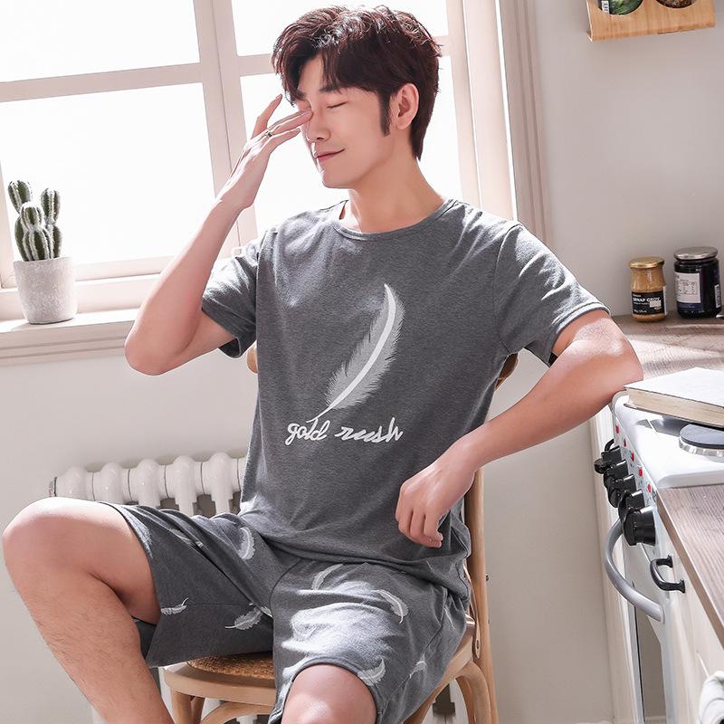 Men Pajamas Set Summer Short-sleeves Sleepwear Casual Cotton Sleepwear  Men Nightwear Shorts Pyjama Homme