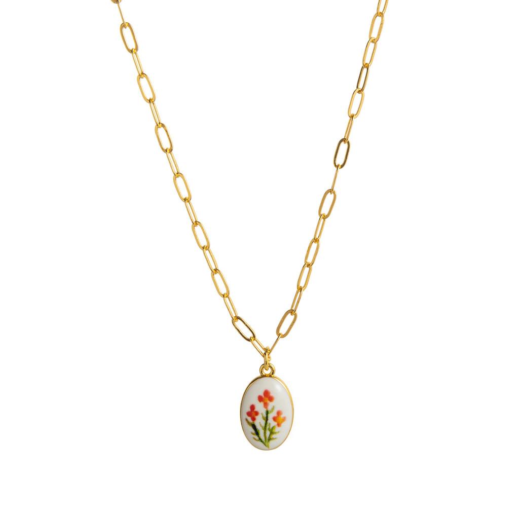 Small Fresh Plant Pendant Necklace With Geometric Copper Design For Women And Men