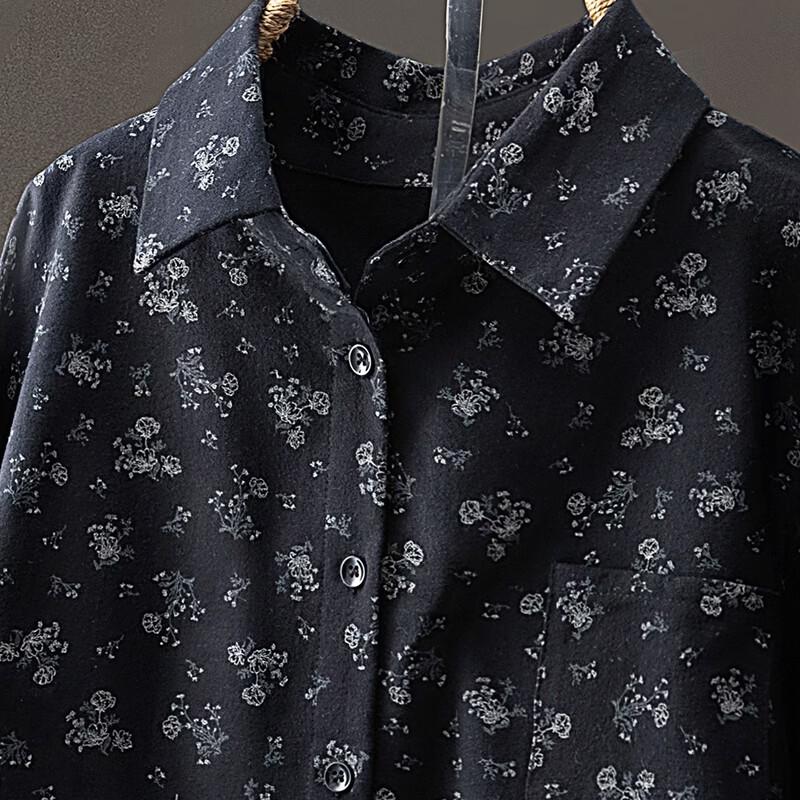 Women's Retro Floral Lapel Long Sleeve Shirt