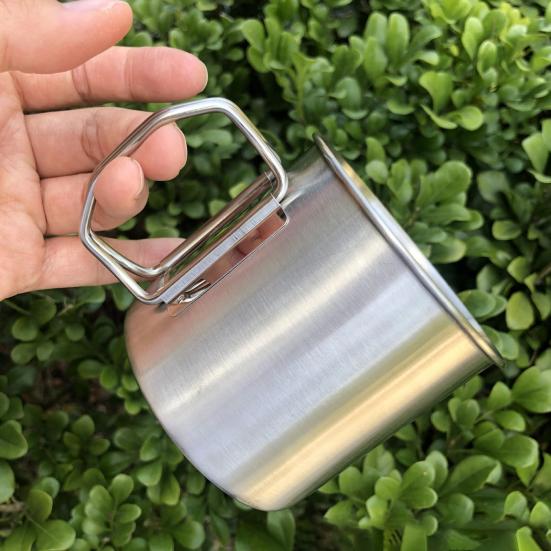 250/350/550ML Kempingový hrnek z nerezové oceli 304 se skládacím uchem Matný Přenosný Venkovní Cestování Piknik BBQ Čaj Mléko Pivo