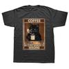 Lustiges Kaffee, weil Mord falsch ist Schwarze Katze trinkt Kaffee T-Shirts Grafik Baumwolle Streetwear Kurzarm Geburtstag T-Shirt