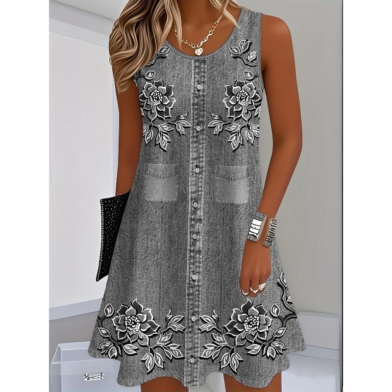 Women's Fashion Casual Retro Breathable Crew Neck Vest Casual Dresses