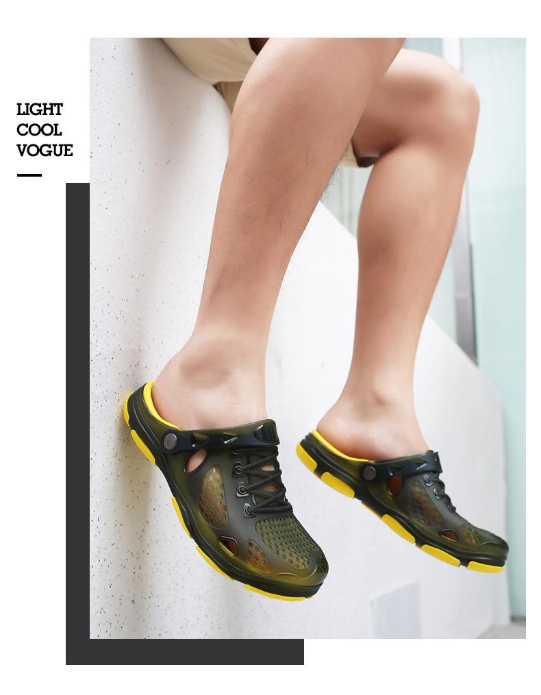 Men's Cross-Border Summer Soft Sole Sandals: Versatile Beach Shoes, Two-Wear Hole Slippers for Teens and Students, Size 11.