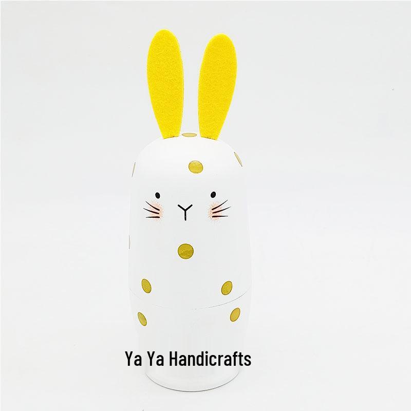 Four-Layer White Rabbit Russian Nesting Dolls - Christmas Birthday Gift, Kindergarten Teaching Aids, Wooden Crafts Ornaments