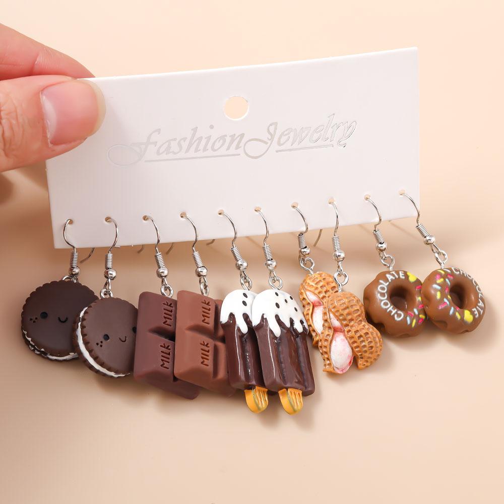 

10pcs Cute Cartoon Ice Cream Cookie Donut Chocolate Earring Set Acrylic Food Earrings for Women Kids Trendy Jewelry Gifts