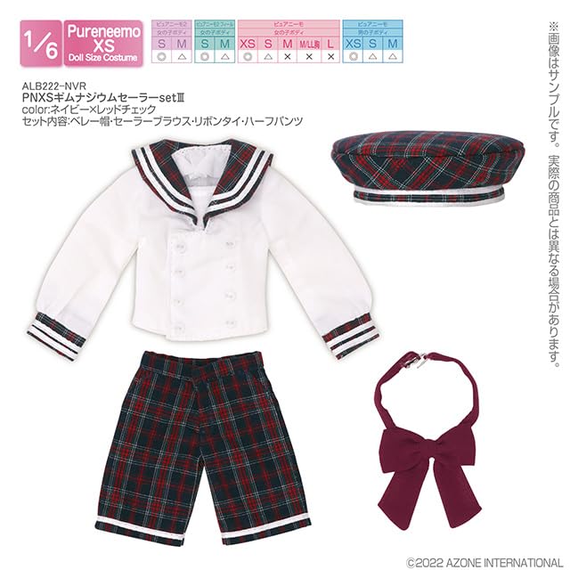 Pureneemo PNXS Gymnasium Sailor Set III Navy x Red Check 1/6 (for dolls)