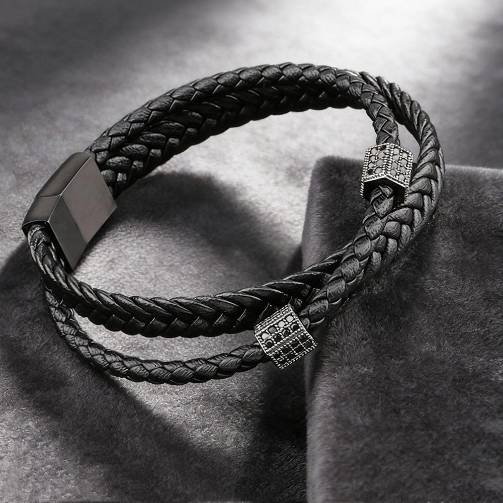 Black Leather Rope Cowhide Men s, Genuine Leather Woven Bracelet Handmade Multilayer Leather Bracelet 2026 21CM