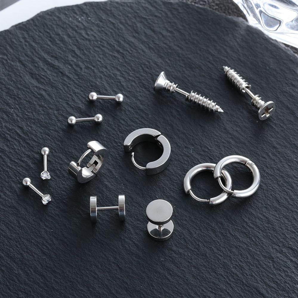 Piercing Jewelry Stainless Steel Earrings Set Black Dumbbell Stud Hoop Earrings Tragus Earrings