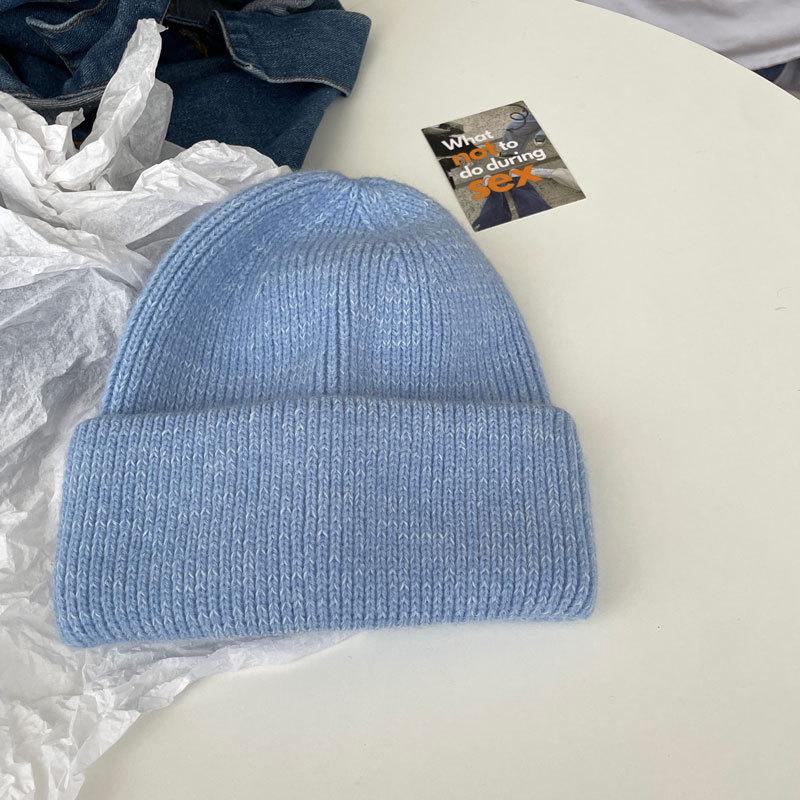 Korean Style Rabbit Fur Blend Knitted Hat – Stylish, Loose-Fit, Large Head Circumference, Warm Wool for Autumn & Winter.