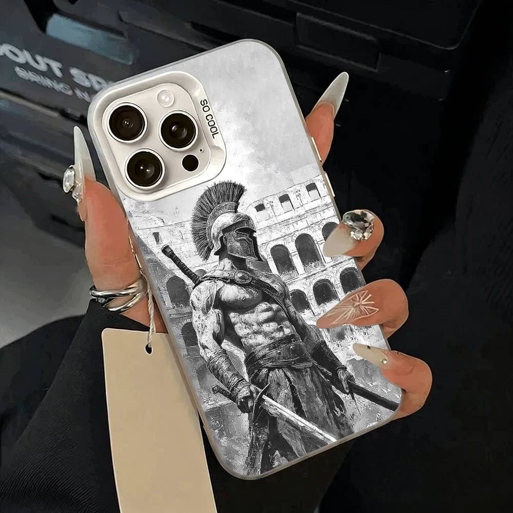 

Cool S-Spartan Phone Case For iPhone 11 12 13 14 15 16Pro Max Plus white Sliver Phone Cover iPhone16