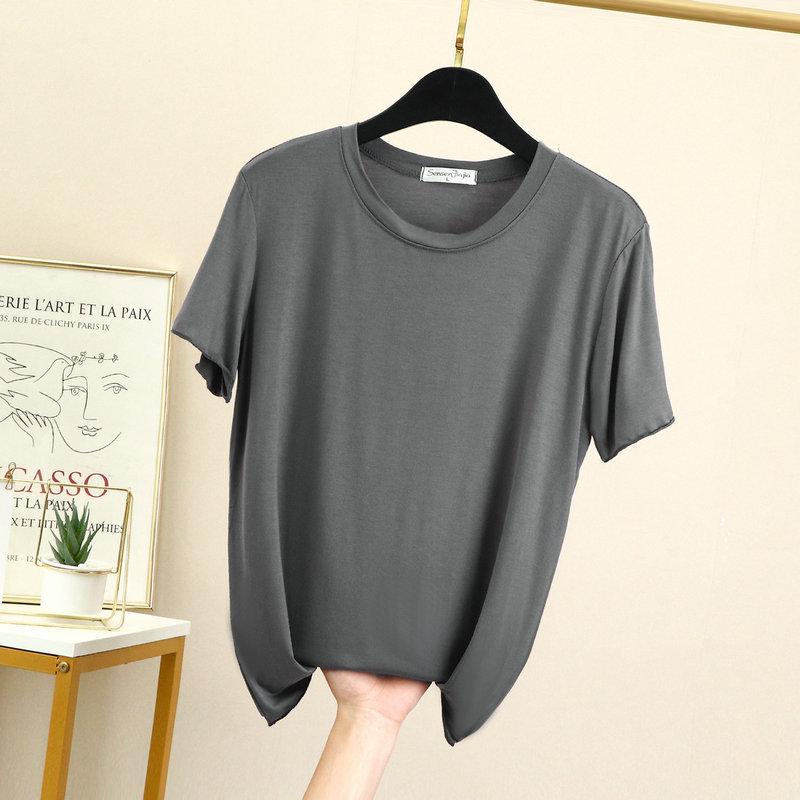 Women's Summer Modal Ruffle Trim T-shirt - Short Sleeve, Loose-Fit, Slimming Half Sleeve