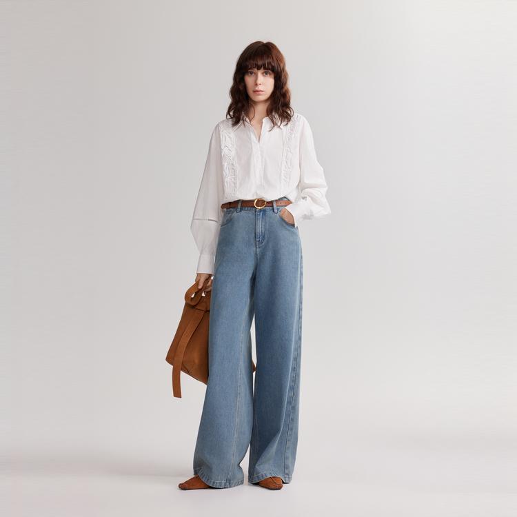ELLE French Hollow Embroidery Design Casual Loose Elegant Top Simple Versatile Long Sleeve Shirt Women tops EM49057