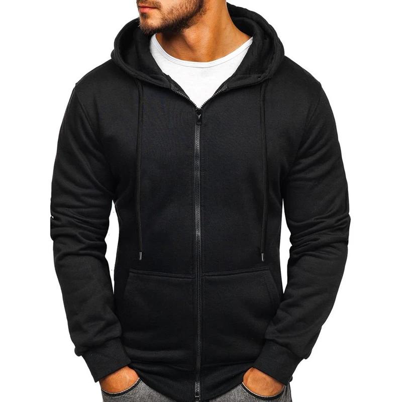 Fashion Men's Casual Slim Fit Autumn European Size Cardigan Solid Color Zipper Cardigan Hooded Hoodie Coat