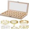Specimen Box,Elegant Wooden Jewelry Storage Tray Box With Glass Lid,27 Compartments Jewelry Tray Organizer,Ideal For Rings,Bracelets,Gems Stone