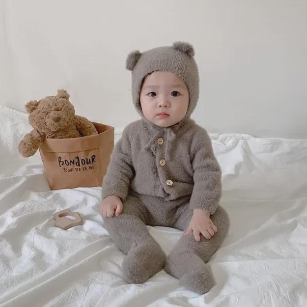 Autumn & Winter Baby Romper: Super Cute Imitation Mink Jumpsuit with Bear Foot Covering for Boys & Girls