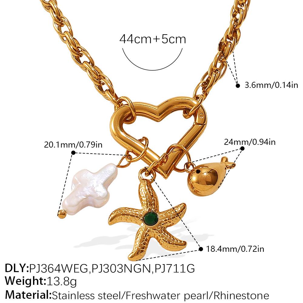 Stainless steel European and American multi-element pendant DIY necklace heart-shaped pendant plated 18K gold oil drop pendant necklace