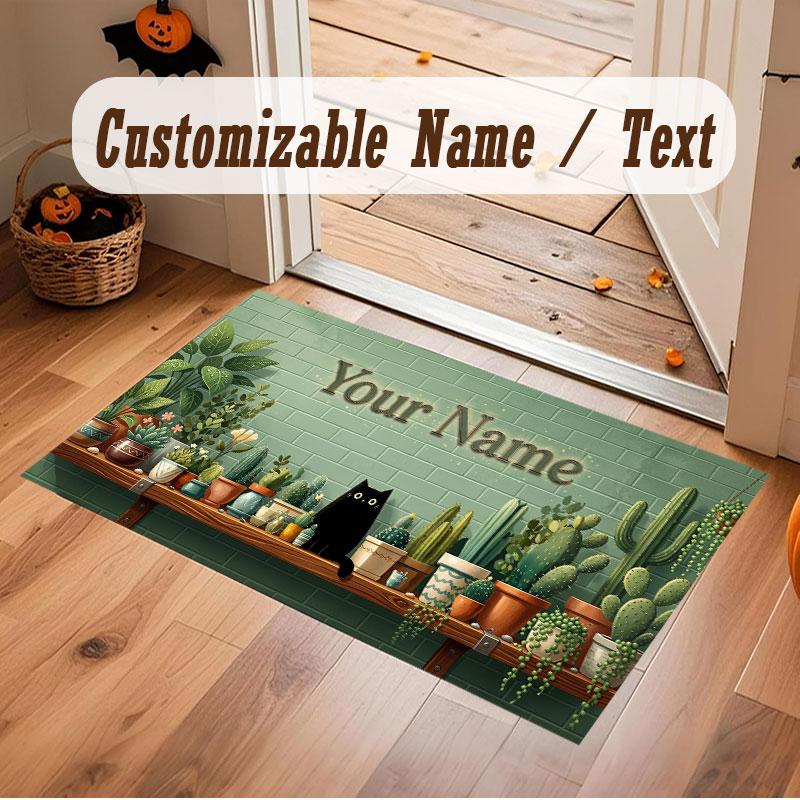 Tapete de Chão de Veludo Cristal Tema Gato Nome Personalizado Texto Tapete Quente Decoração de Casa