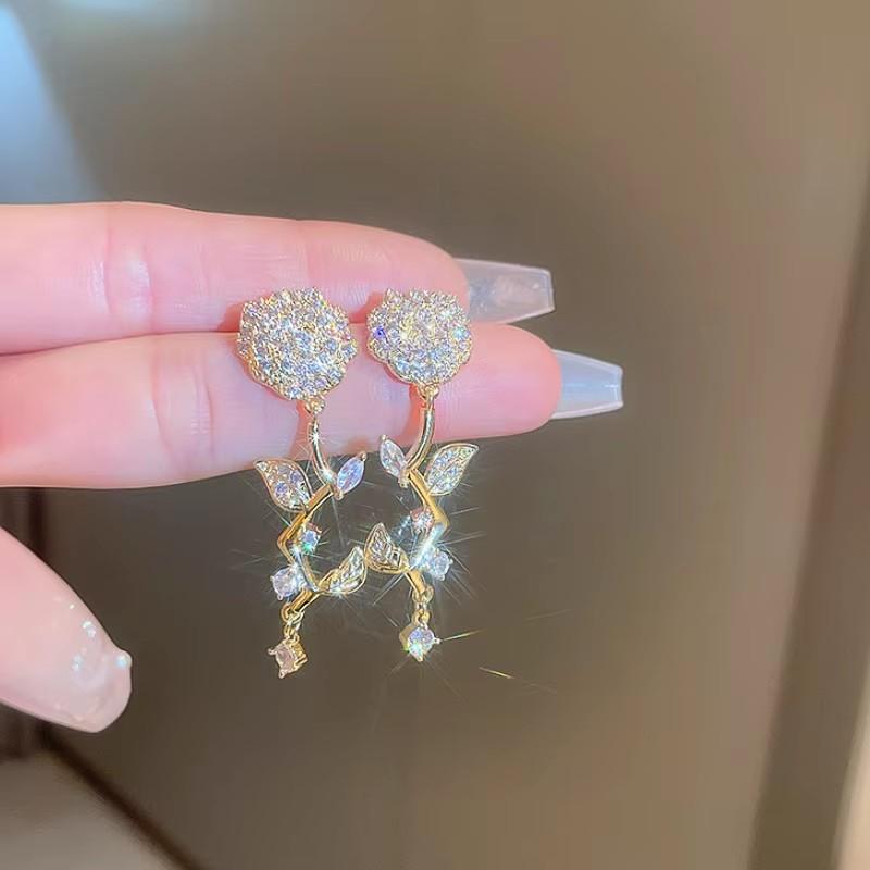 

Huitan Elegant Rose Shaped Drop Earrings with Shiny Cubic Zirconia Women Temperament Engagement Graceful Accessories Hot as pictures