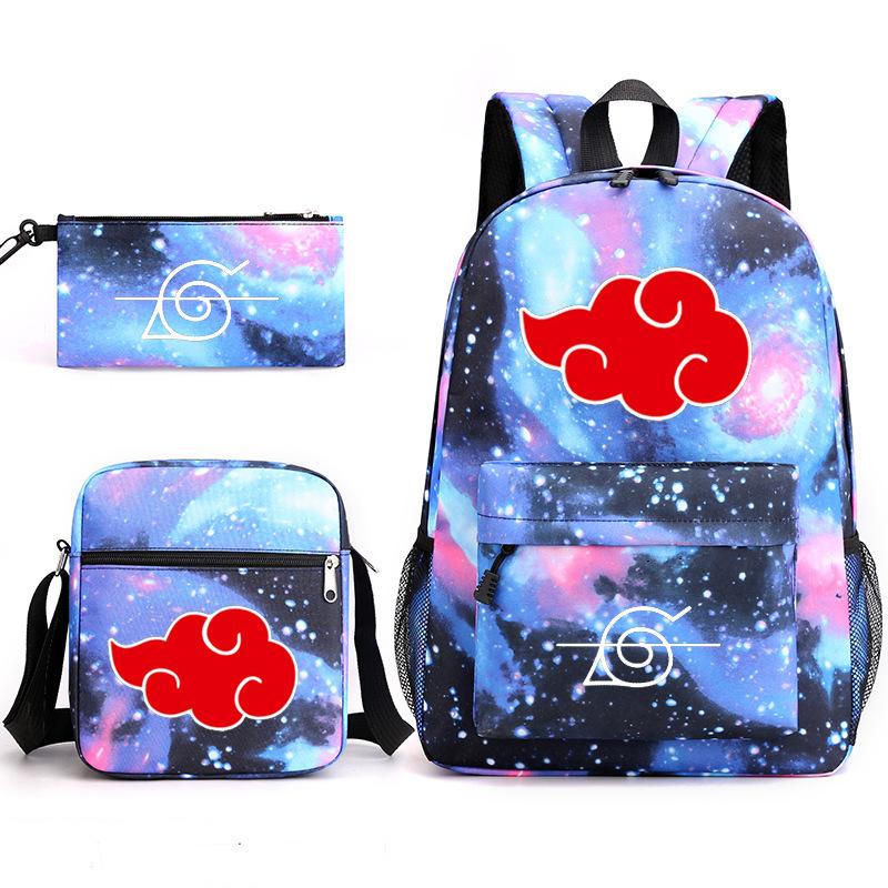 Anime Naruto Starry Sky Teen Student School Bag Three-Piece Set Men'S And Women'S Backpacks Satchel Pencil Bag