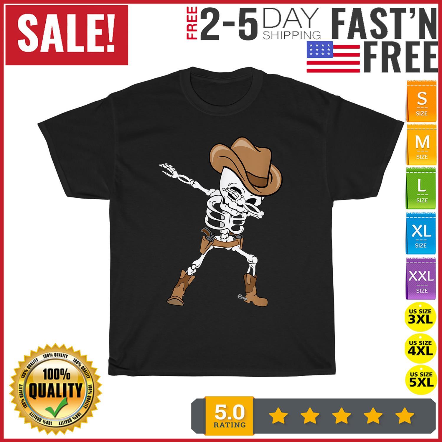 Dabbing Skeleton Cowboy Hat Halloween Dab Vintage T Shirt Mens Womens Tees Top Men Women Fashion 3XL