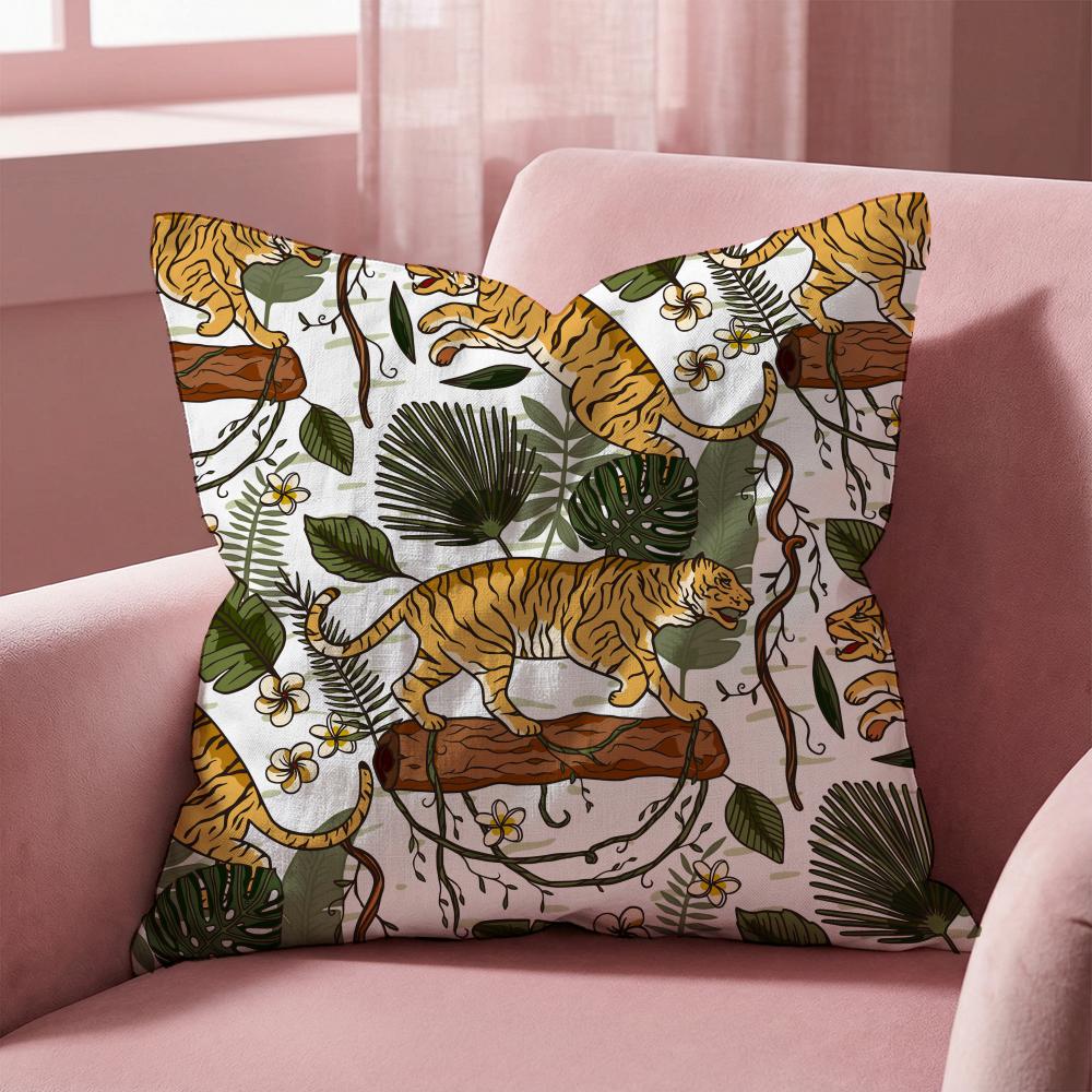 Tropical Tiger Pattern Cushion Cover Multi-Scene Pillow Cover for Home & Car - Reversible, Soft & Durable for Daily Use