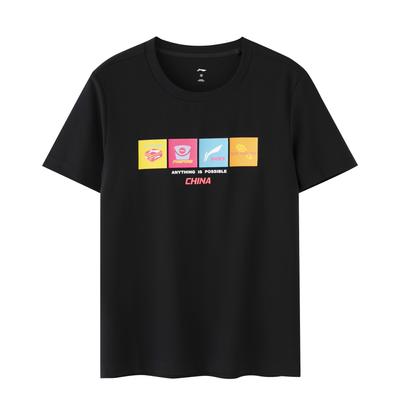 Ping Pong Series Pattern Print Round Neck T-Shirt Unisex Tops Black ATST031-3
