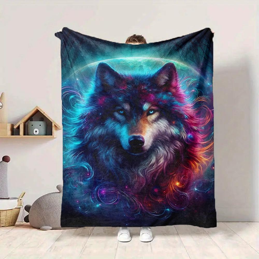 1pc Wolf Galaxy Art Blanket Lightweight Flannel Blanket Throw Blanket For Sofa, Bed, Travel, Camping yy2509026139