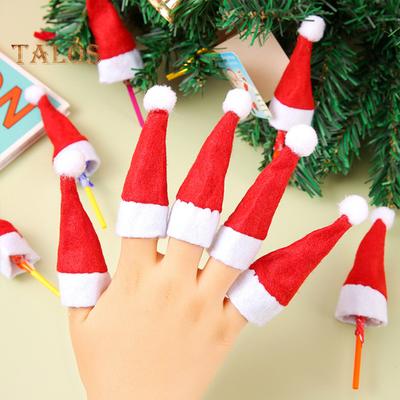 20 Stück Weihnachts-Süßigkeiten-Hut, Fingerkappe, Lutscher-Dekoration, Hüte, Mini-Weihnachtsmannmütze, Neujahrsparty, Tischdekoration, Abendessen, Weinflaschenhüllen, Partys