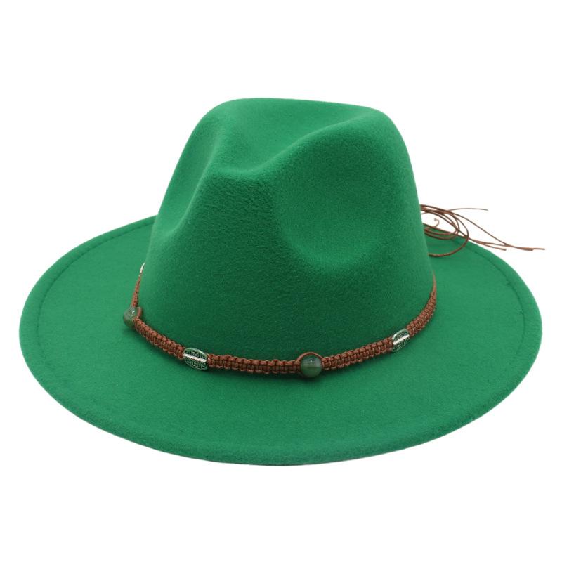 2023 New Top Hat Jade Accessories Woven Fleece Belt Foreign Trade Jazz Hat Big Eaves Show Small Face Big Head Circle Felt Hat