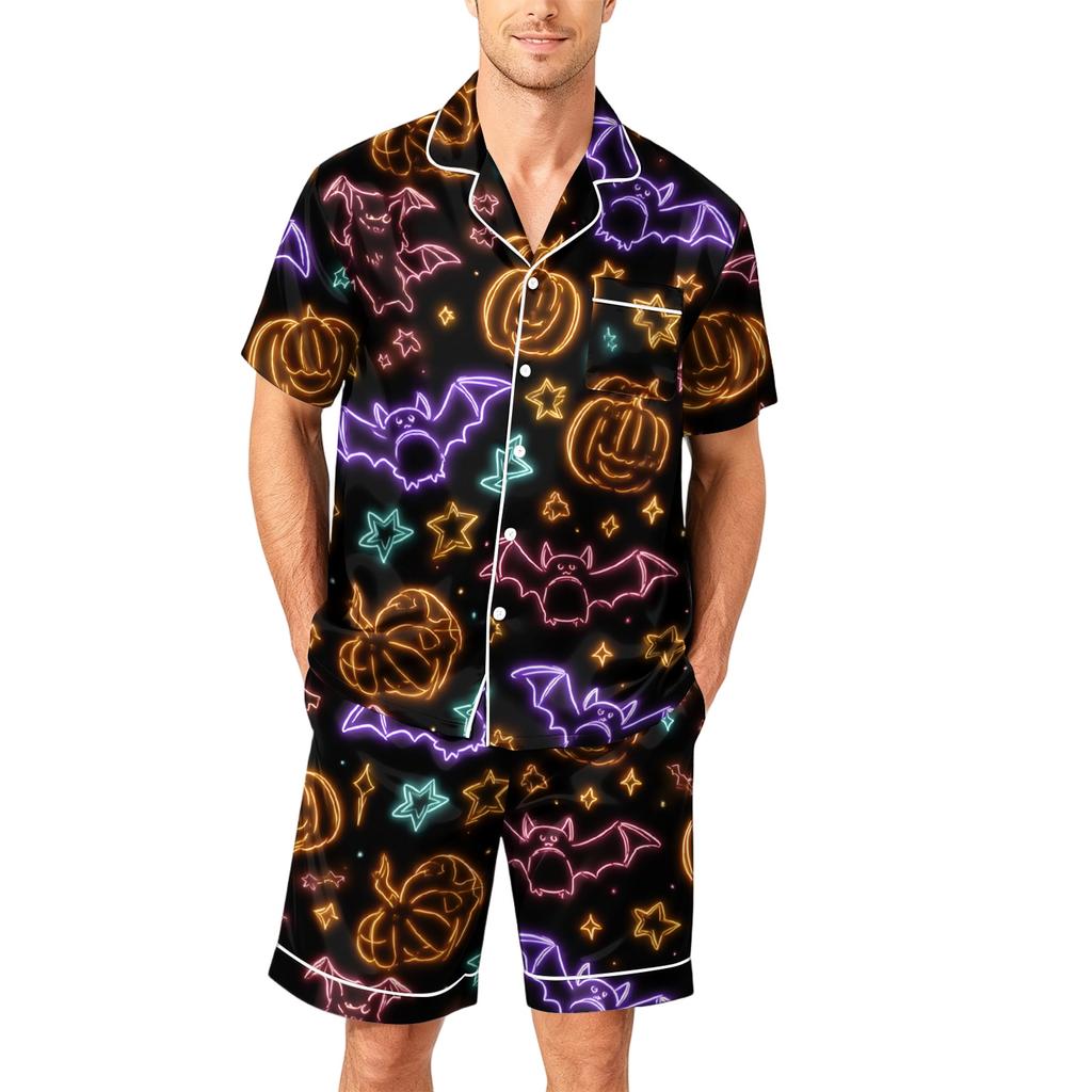 Men's Short Sleeve Button Down Pajama Set with Shorts Soft Casual Sleepwear Lounge Set S-XXXXL Comfortable Fit
