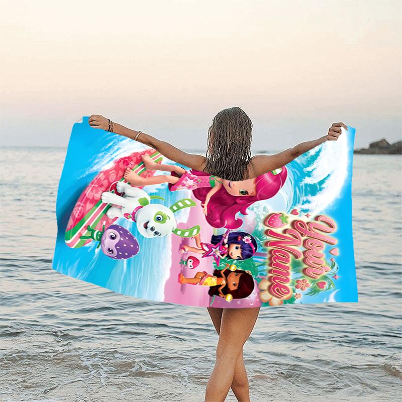 1pc Princess Strawberry Beach Towel with Custom Name, Beach and Seaside Swimming Pool Equipment, Fashion Pattern, Rectangular, Travel Essential