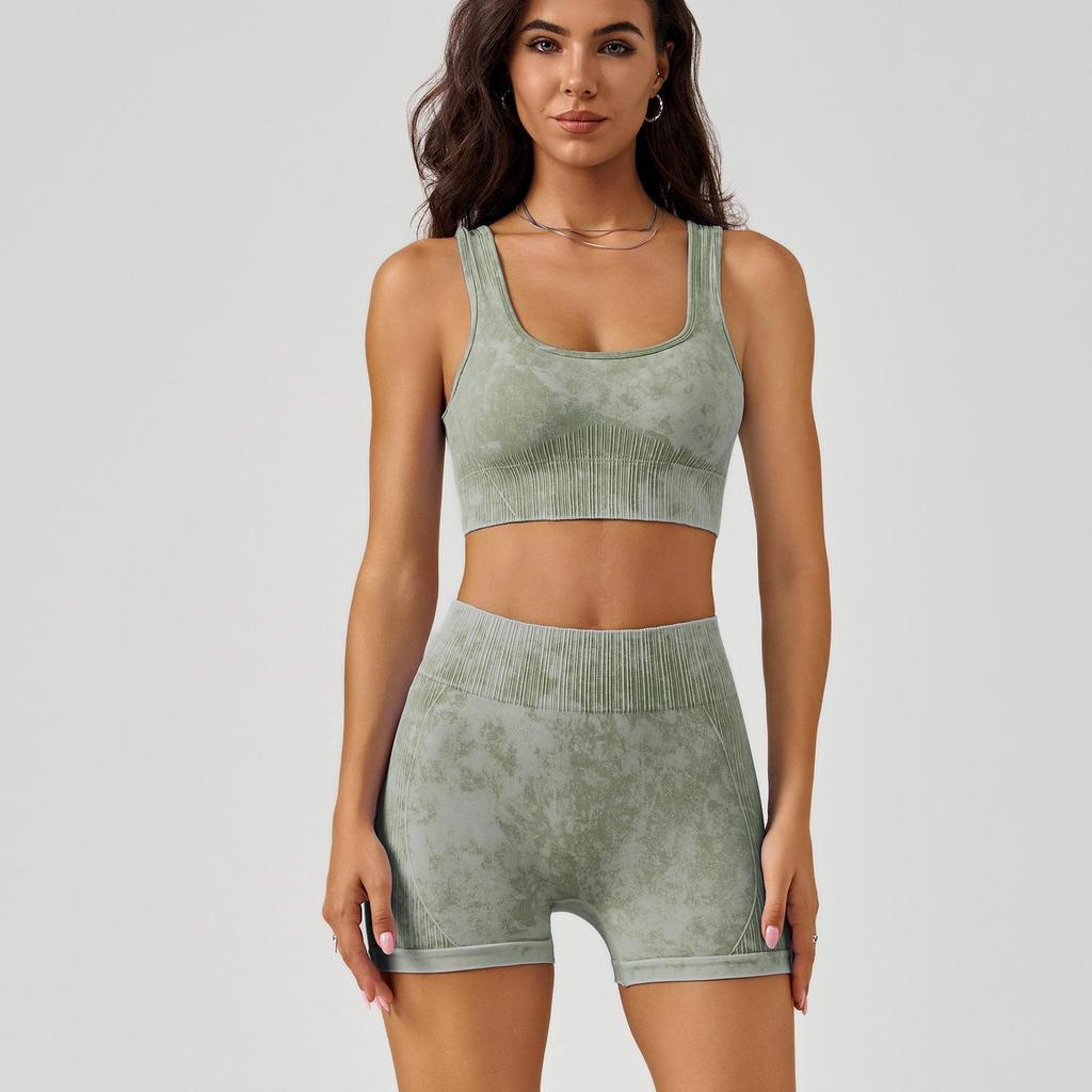 Women's Frosted Sport Yoga Set: High-Waisted Butt-Lifting Shorts & Bra