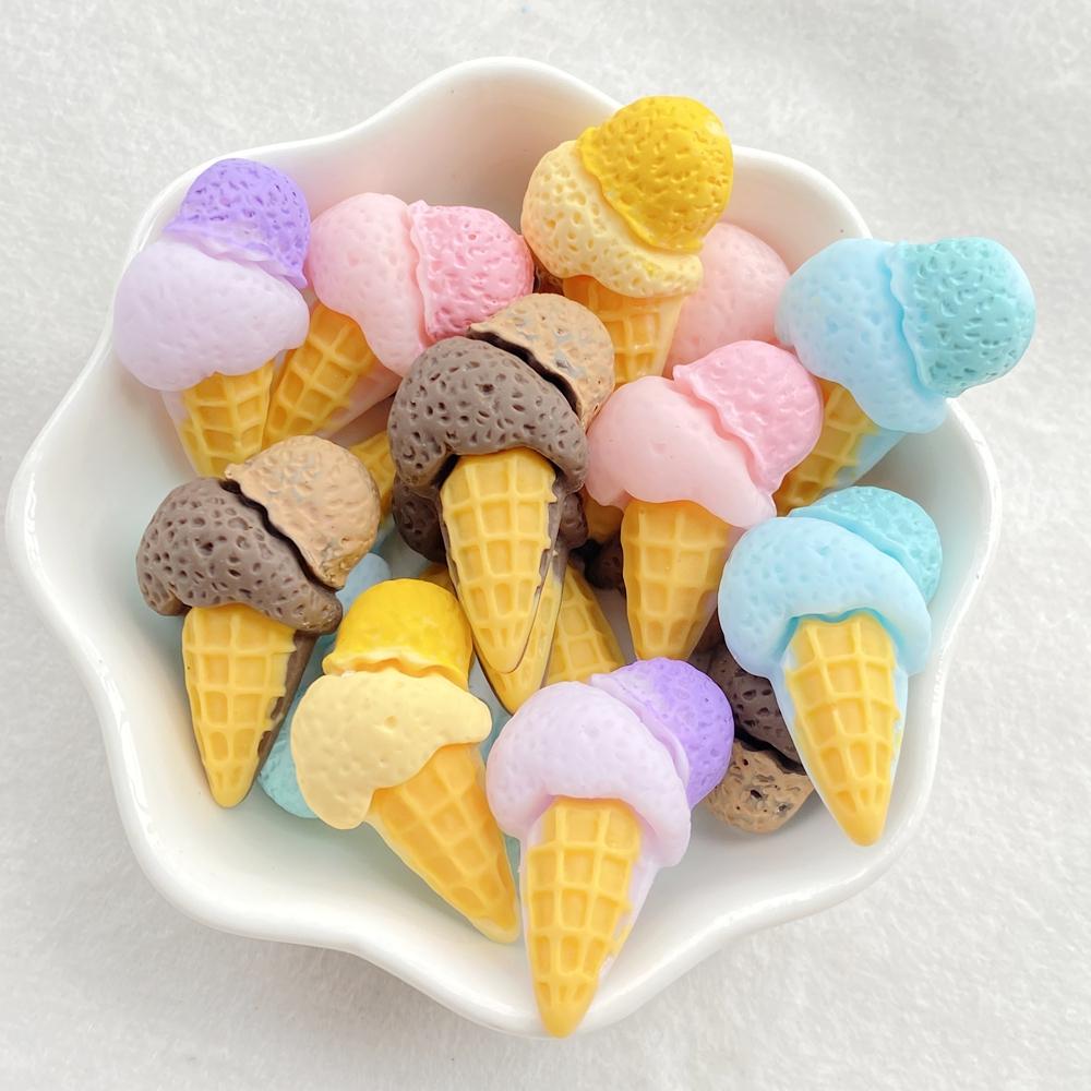 10pcs Cute Colored Ice Cream Series Resin Crafts Flat Bottom Corner Jewelry Making Hair Accessories