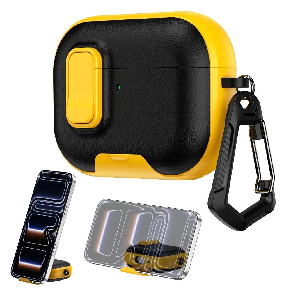 Secure Lock Texture Earphone Case With Phone Stand For Apple AirPods 4 Pro 3 2 Shockproof Bluetooth Headset Cover With Hook
