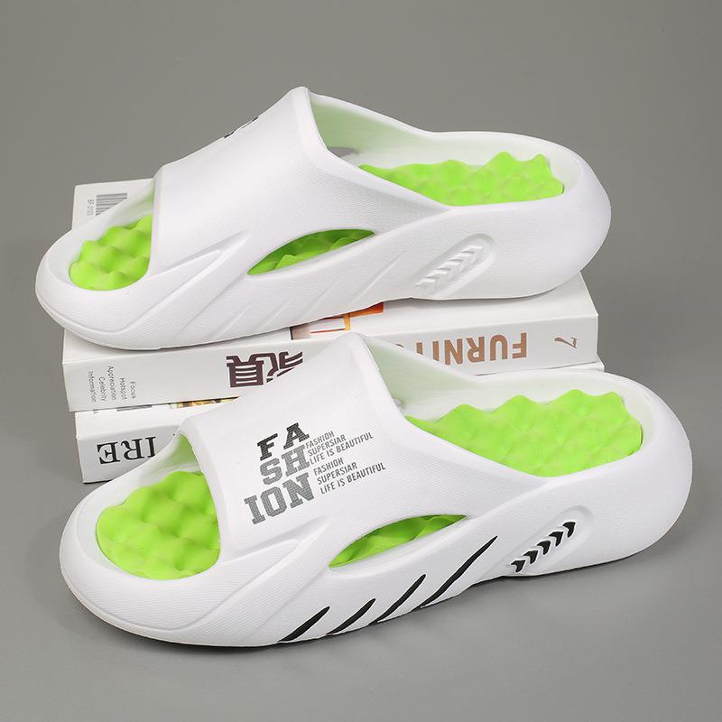 

Модные мужские модные массажные тапочки, сандалии для дома/улицы, пляжные шлепанцы, толстая подошва, мужские шлепанцы, летние нескользящие мужские тапочки для душа 36-37 белый