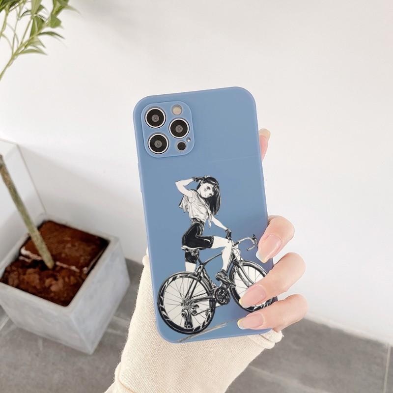 Kryt na telefon s motivem cyklistické dívky pro iPhone 14 11 12 13 Pro Max X XR XSMax 6 6S 7 8 Plus SE 2022 Měkký čtvercový barevný kryt na telefon