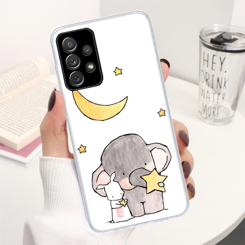 Cartoon Elephant Pink Phone Case For Samsung Galaxy A12 A13 A52 A53 A32 A33 A22 A23 A02S A03S A72 A73 A42 Soft Cover Silicone Sh