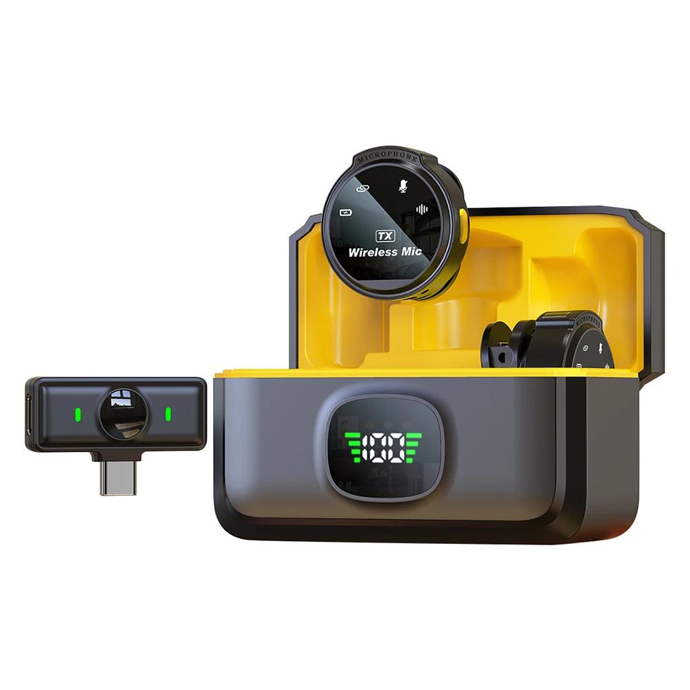 Wireless Lavalier Lapel Microphone for iPhone Type-C Live Streaming Voice Recording Interview with Magnetic Clip Charging Case