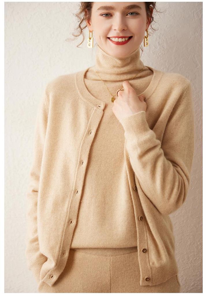 Women's Versatile Round Neck Casual Cashmere Knit Cardigan - Lightweight, Large Size Outerwear